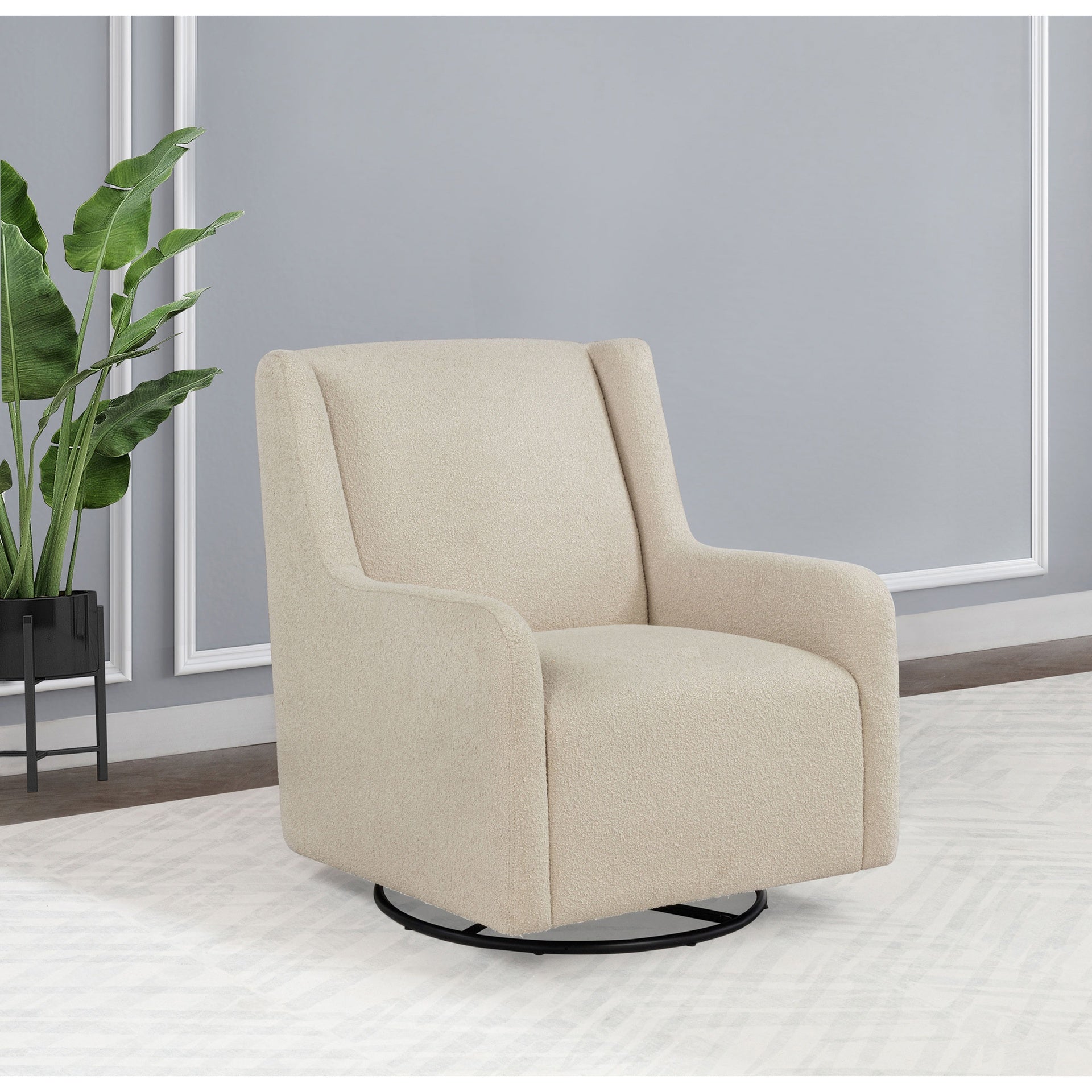 Omari Beige Upholstered Swivel Glider Sandy