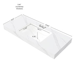 48" MURI Carrara White Sintered Stone Countertop and Undermount Ceramic Basin with Three Standard Pre-drilled Faucet Holes, NO Cabinet, NO Faucet and Sink Cover