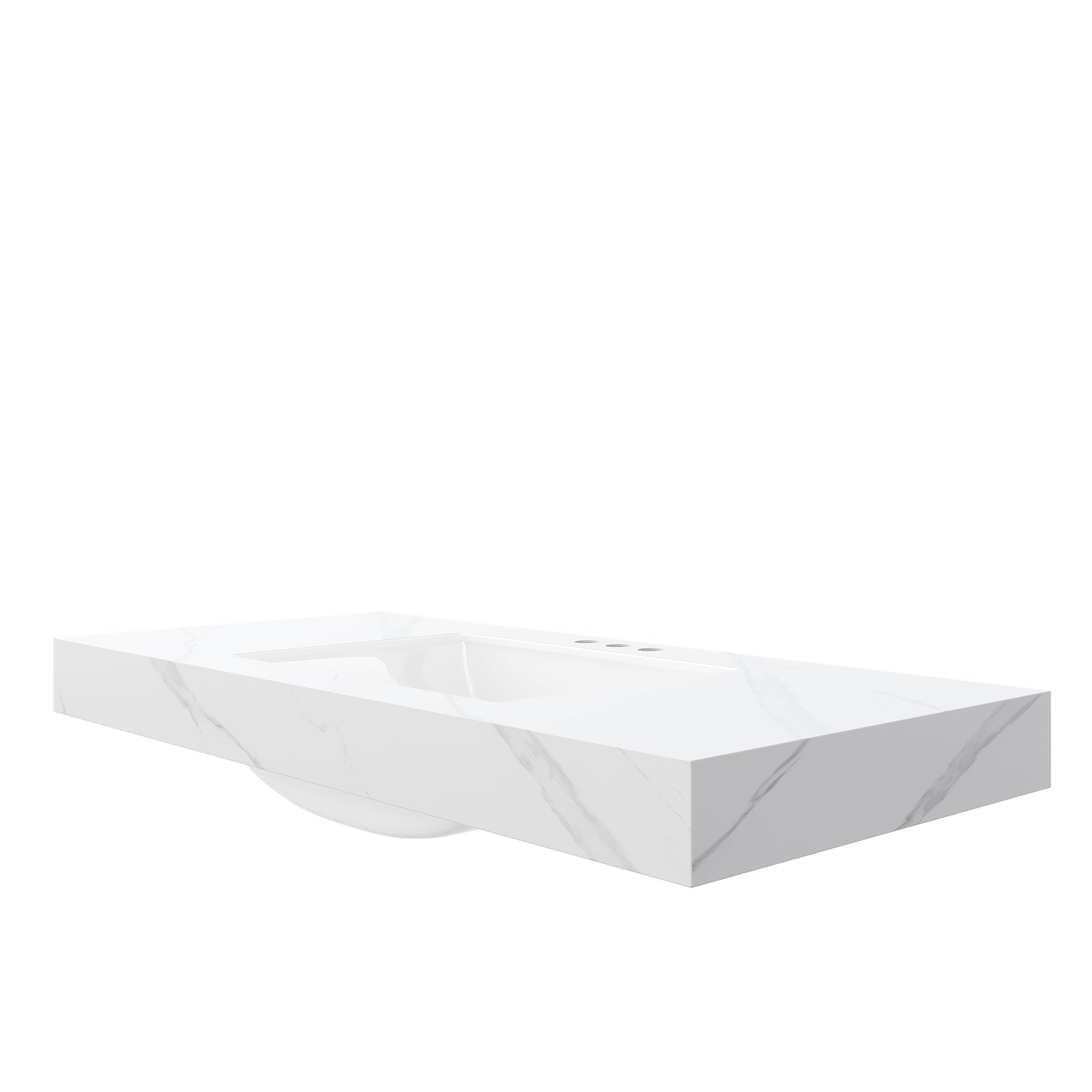 48" MURI Carrara White Sintered Stone Countertop and Undermount Ceramic Basin with Three Standard Pre-drilled Faucet Holes, NO Cabinet, NO Faucet and Sink Cover
