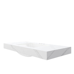 48" MURI Carrara White Sintered Stone Countertop and Undermount Ceramic Basin with Three Standard Pre-drilled Faucet Holes, NO Cabinet, NO Faucet and Sink Cover