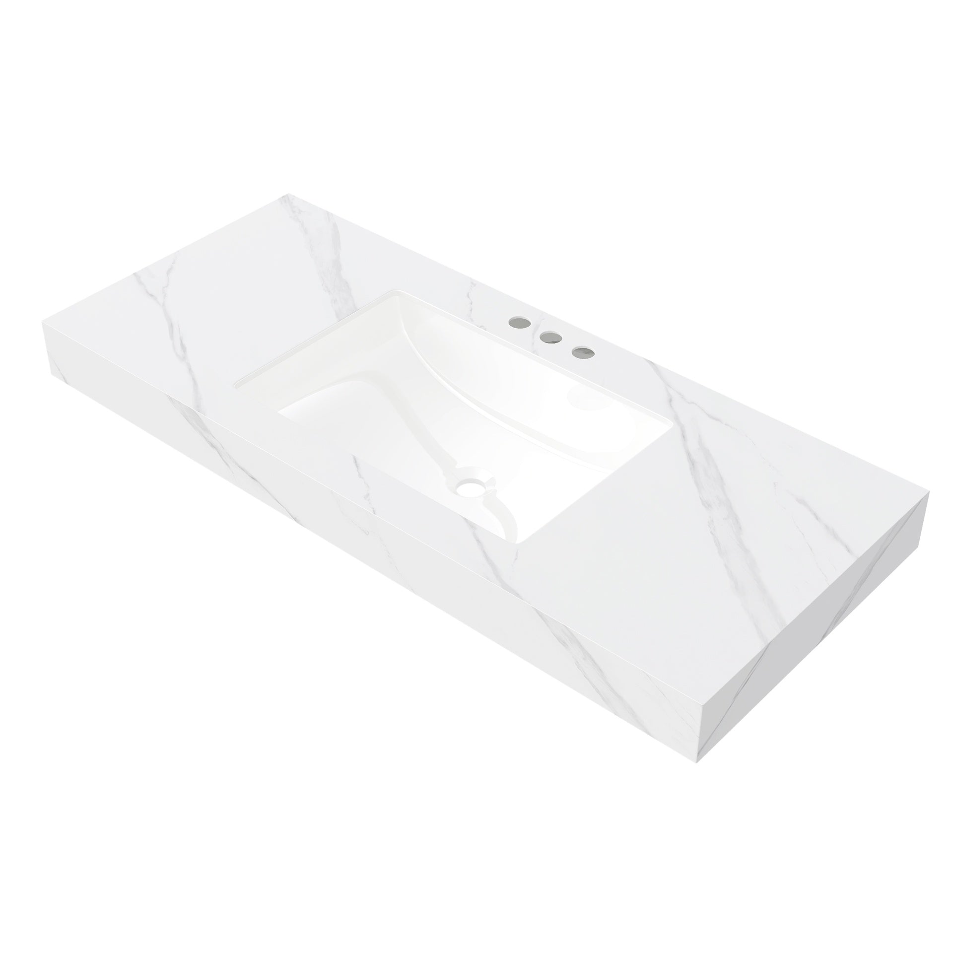 48" MURI Carrara White Sintered Stone Countertop and Undermount Ceramic Basin with Three Standard Pre-drilled Faucet Holes, NO Cabinet, NO Faucet and Sink Cover