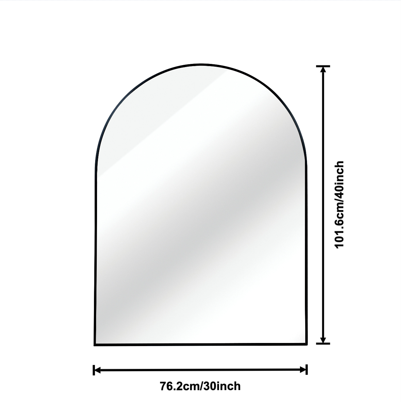 30x40 Inch Black Metal Framed Arched Bathrrom Mirror for Wall.