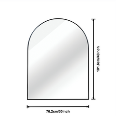 30x40 Inch Black Metal Framed Arched Bathrrom Mirror for Wall.