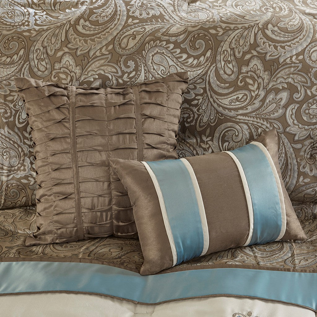 Jacquard 7 Piece Comforter Set Blue Queen