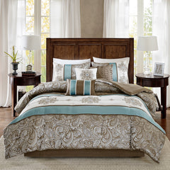 Jacquard 7 Piece Comforter Set Blue King