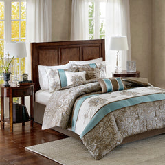 Jacquard 7 Piece Comforter Set Blue King