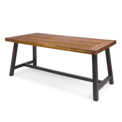 Carlie Outdoor Sandblast Finished Dining Table with Rustic Metal Finished Iron Legs