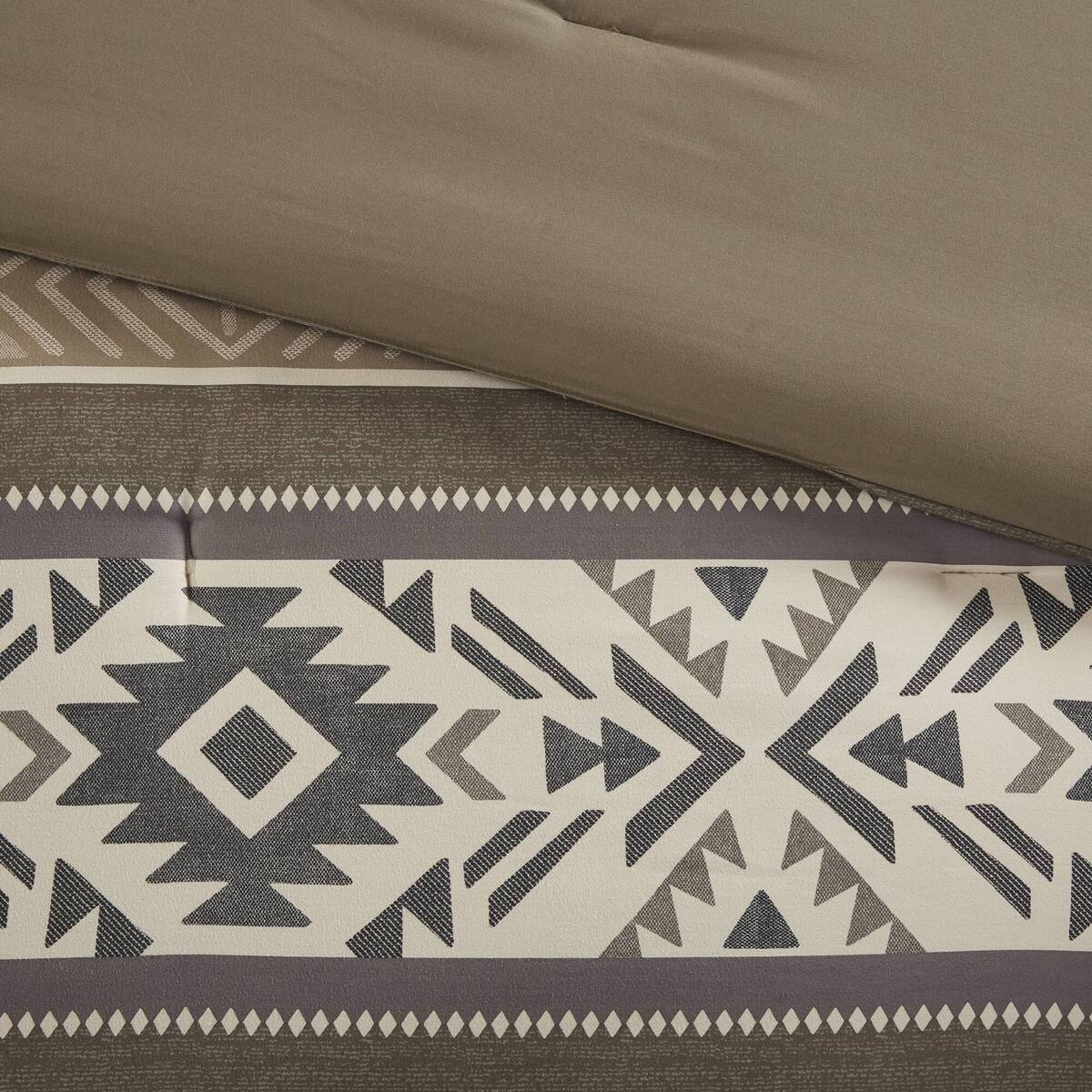 5 Piece Stripe Herringbone Comforter Set with Throw Pillows Brown King/Cal King