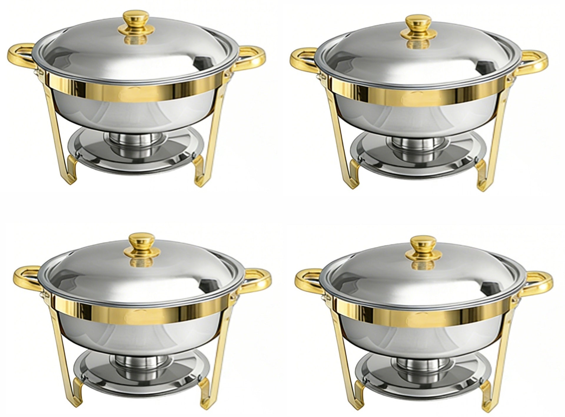 Round Buffet Catering Dish For Home and Outdoor 4 Pcs/ Sets golden
