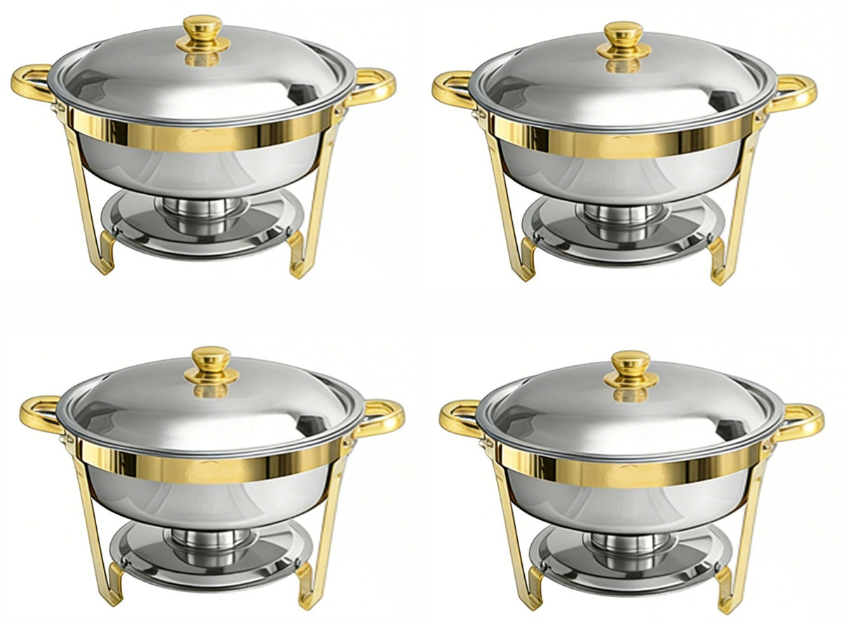 Round Buffet Catering Dish For Home and Outdoor 4 Pcs/ Sets golden