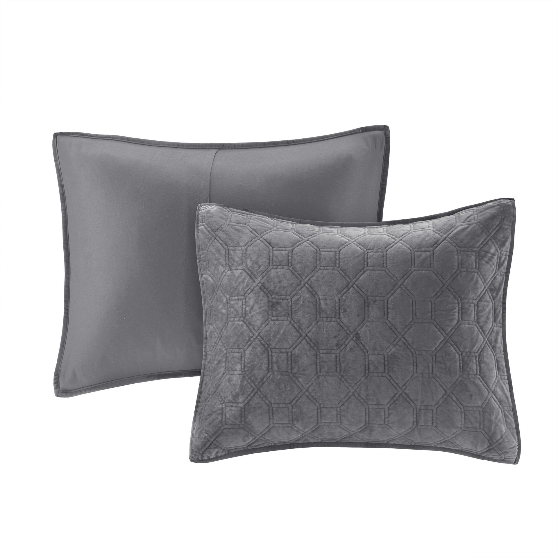 3 Piece Velvet Quilt Set Grey Full/Queen