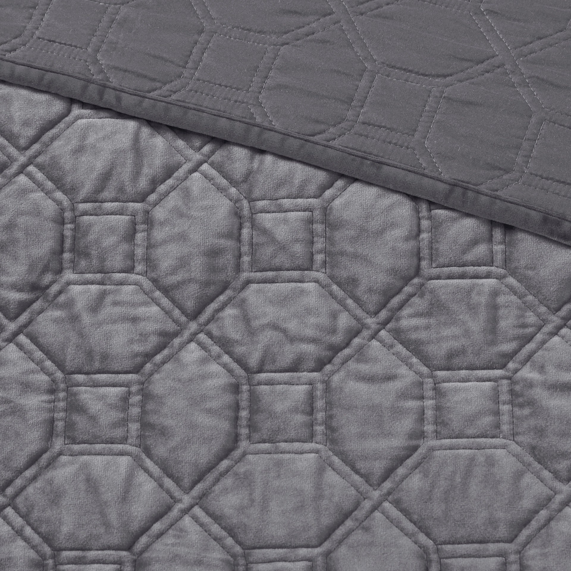 3 Piece Velvet Quilt Set Grey Full/Queen