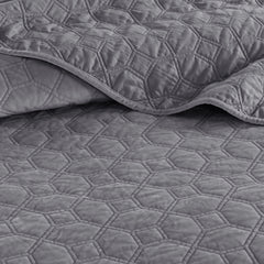 3 Piece Velvet Quilt Set Grey Full/Queen