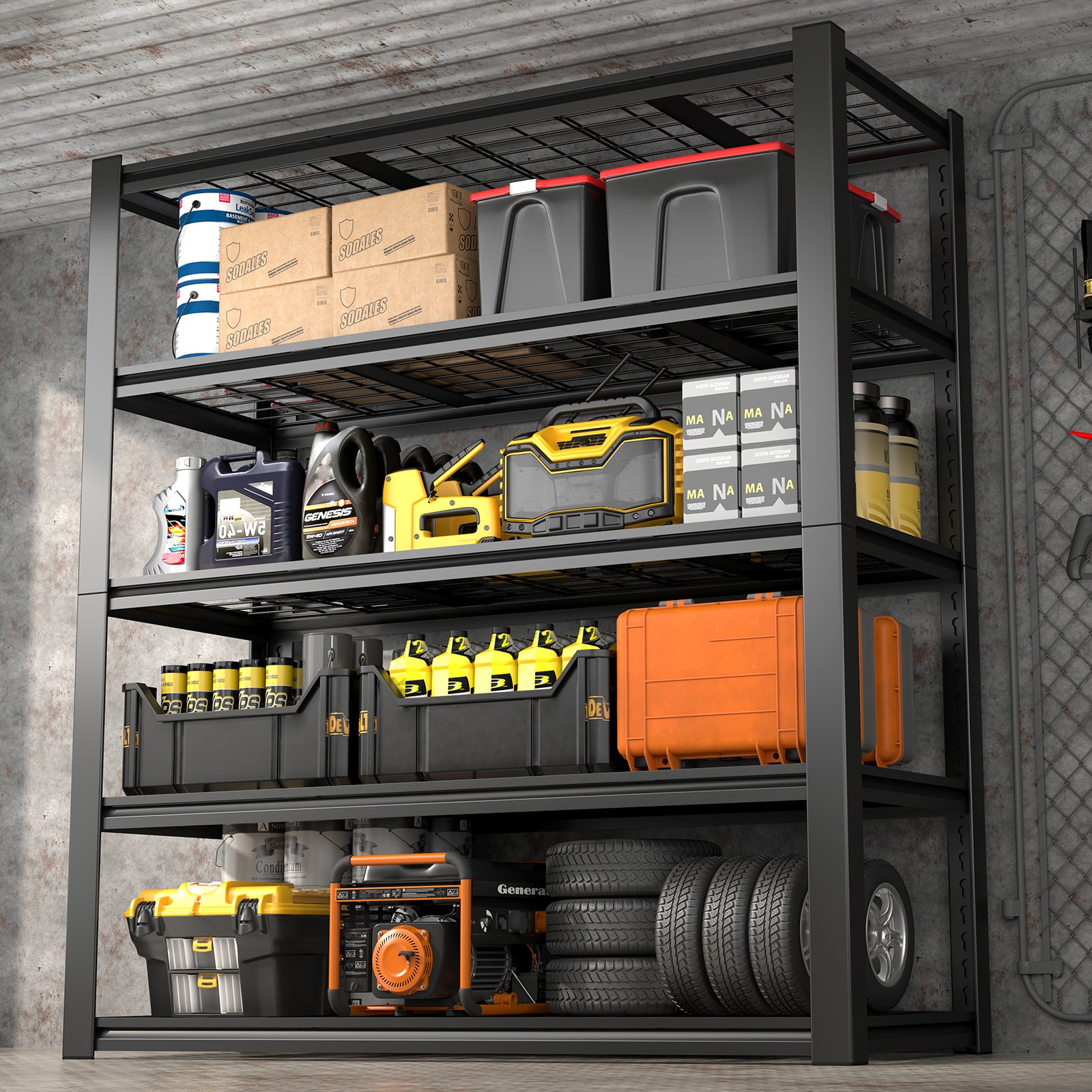 59 Inches Metal Garage Storage Rack, Heavy-Duty Steel Moisture-Proof And Waterproof 5-Layer Adjustable Storage Shelving Unit.Designed For Warehouse Storage (food Pantries, Industrial Use)