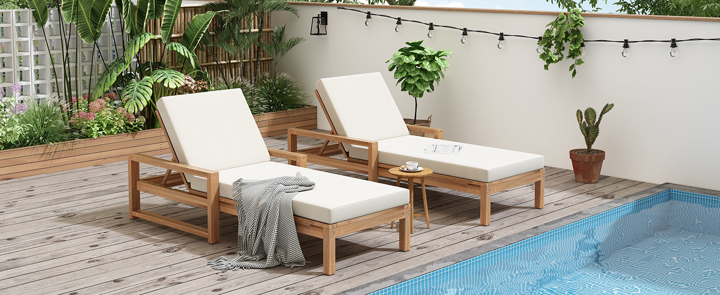 TREXM Outdoor Lounge Chairs Set of 2, 5-Position Chaise Lounge Outdoor, Patio Chaise Lounge with Cushion & Adjustable Backrest, Pool Lounge Chairs Set of 2 for Backyard, Deck, and Lawn, Light Teak