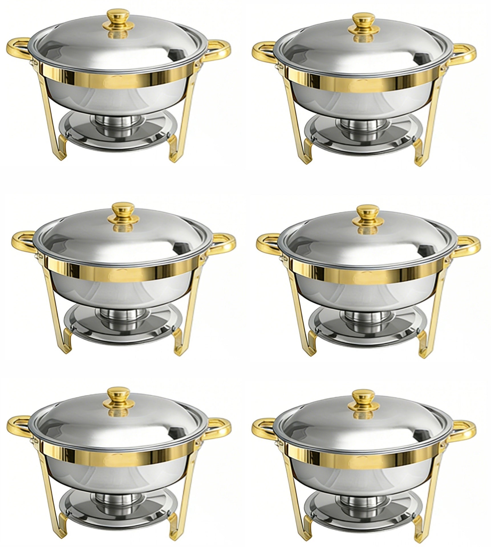 Round Buffet Catering Dish For Home and Outdoor 6 Pcs/ Sets golden