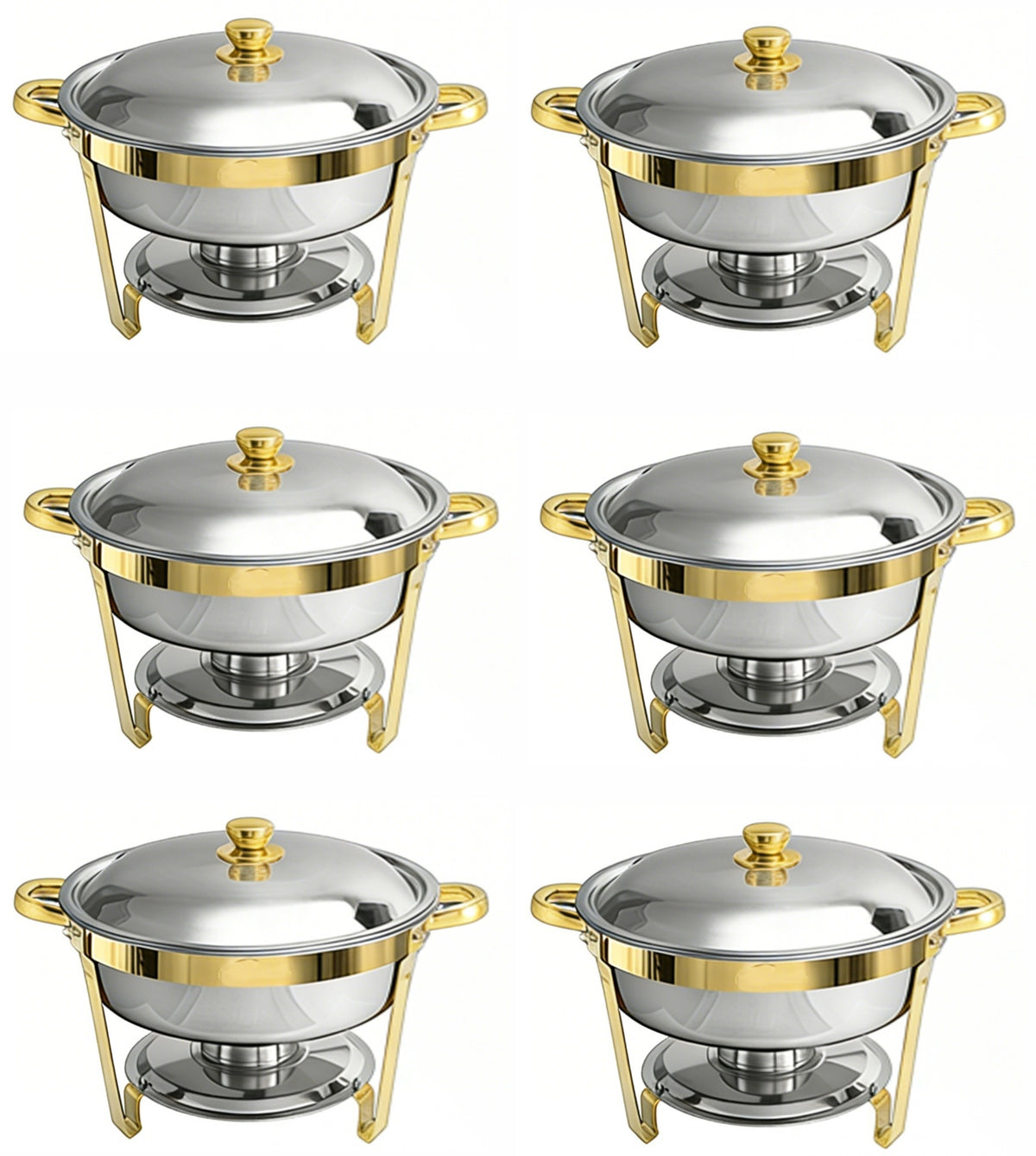 Round Buffet Catering Dish For Home and Outdoor 6 Pcs/ Sets golden