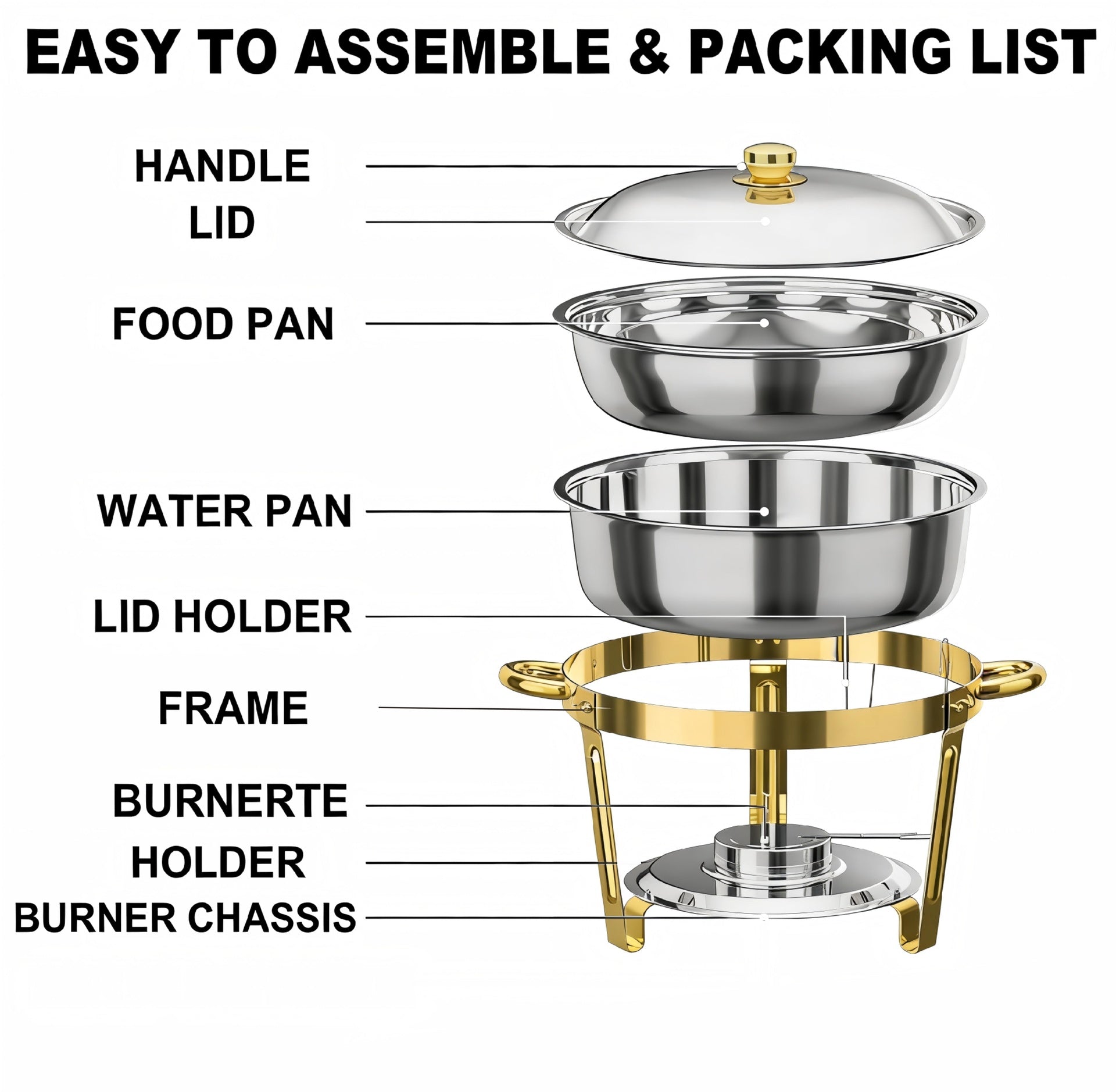 Round Buffet Catering Dish For Home and Outdoor 2 Pcs/ Sets golden