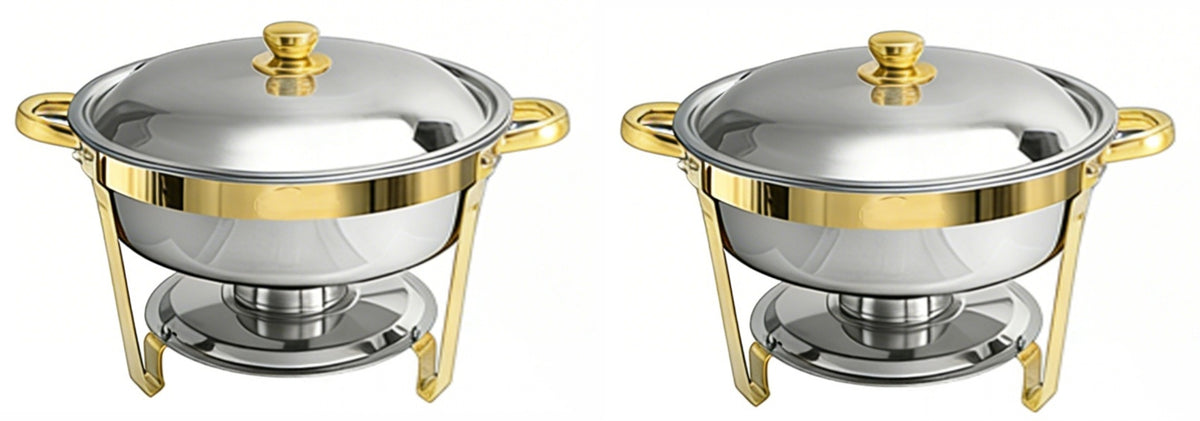Round Buffet Catering Dish For Home and Outdoor 2 Pcs/ Sets golden