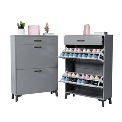 Shoe Storage Cabinet for Entryway, Free Standing Shoe Organizer with 2 Flip Drawers, Hidden Shoe Rack Storage Organizer for Doorway Hallway Closet, Gray