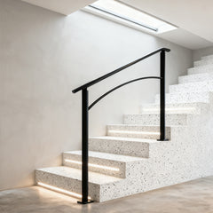 Handrails for Outdoor Steps, Fit 1 or 3 Steps Outdoor Stair Railing, Black Wrought Iron Handrail, Flexible Front Porch Hand Rail, Transitional Handrails for Concrete Steps or Wooden Stairs