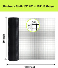 Black Hardware Cloth 5 ft × 100 ft, 19 Gauge 1/2 inch Black PVC Vinyl Coated Welded Wire Fence Supports Poultry Netting Chicken Coop Cover Wire Fencing Black PVC Wire Mesh
