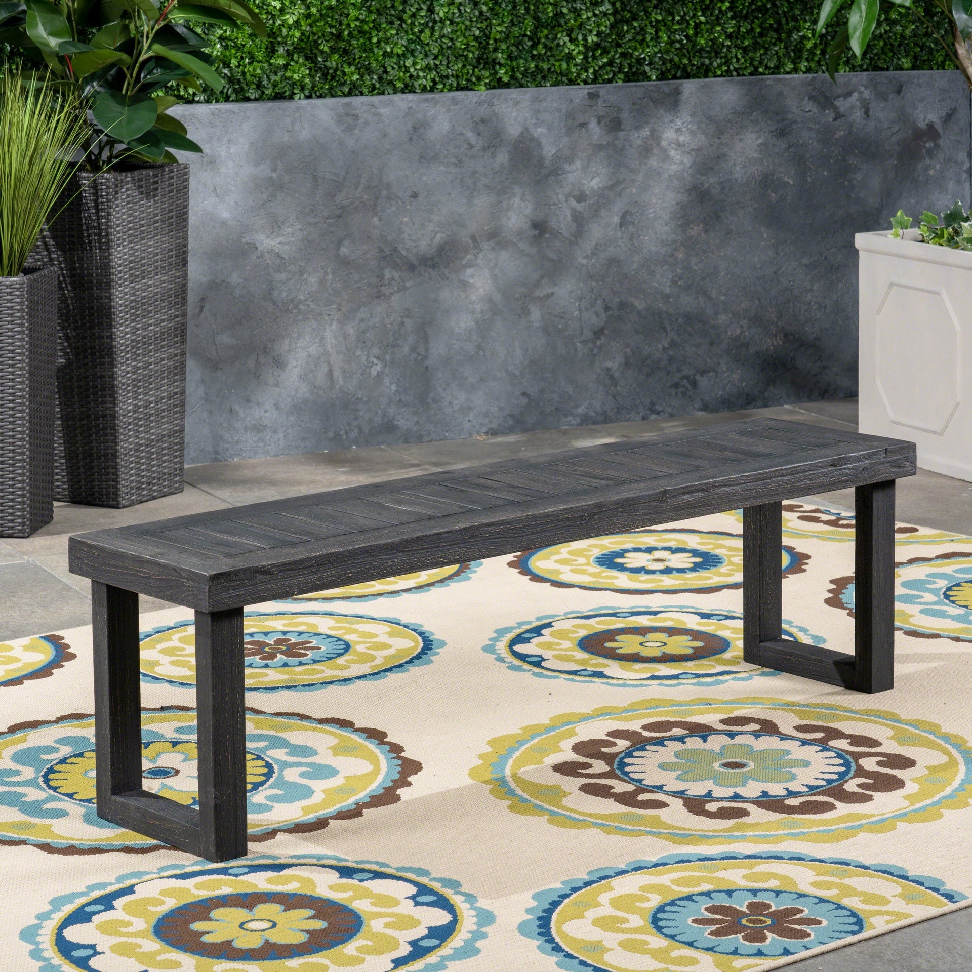 Outdoor Acacia Wood Dining Bench,Dark Grey