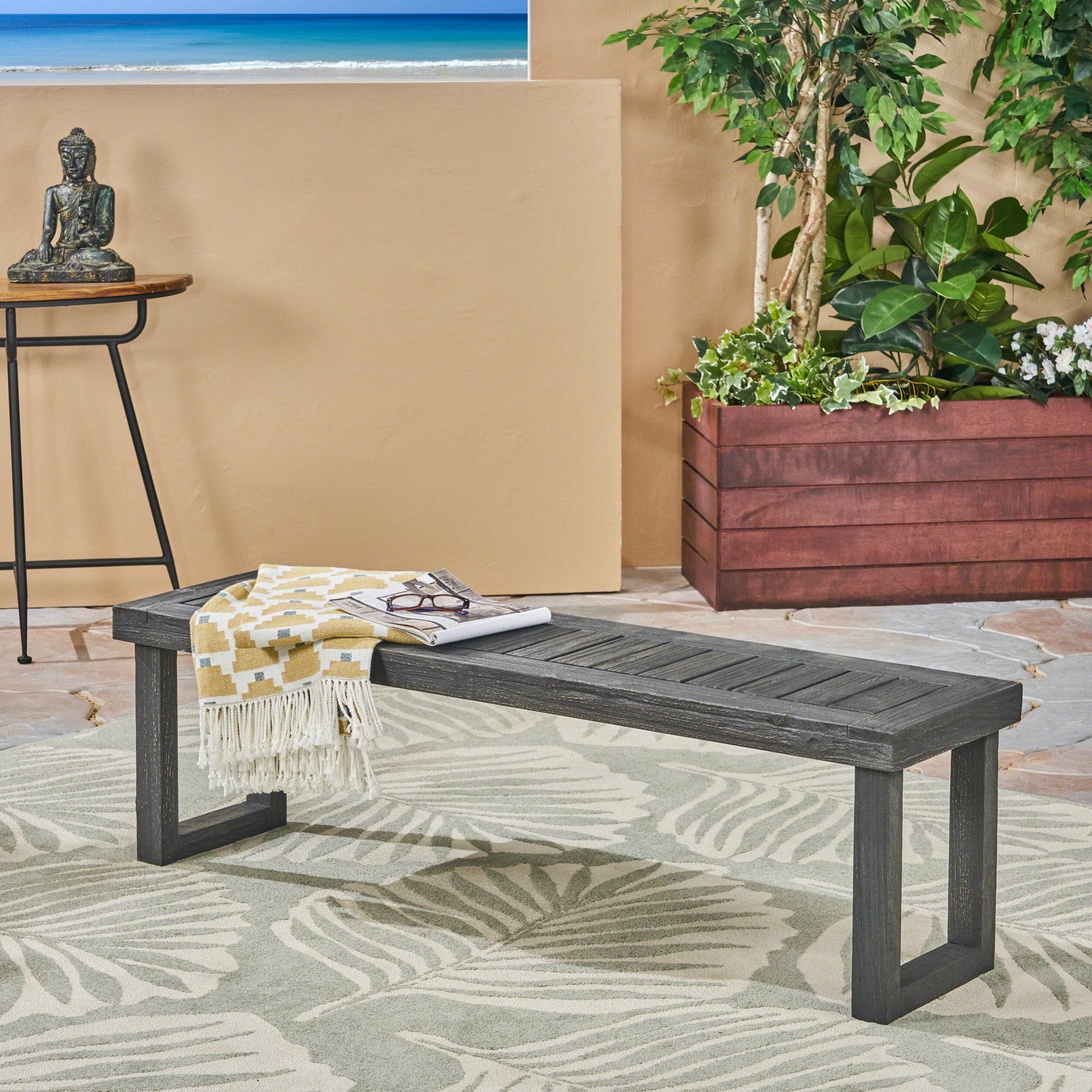 Outdoor Acacia Wood Dining Bench,Dark Grey