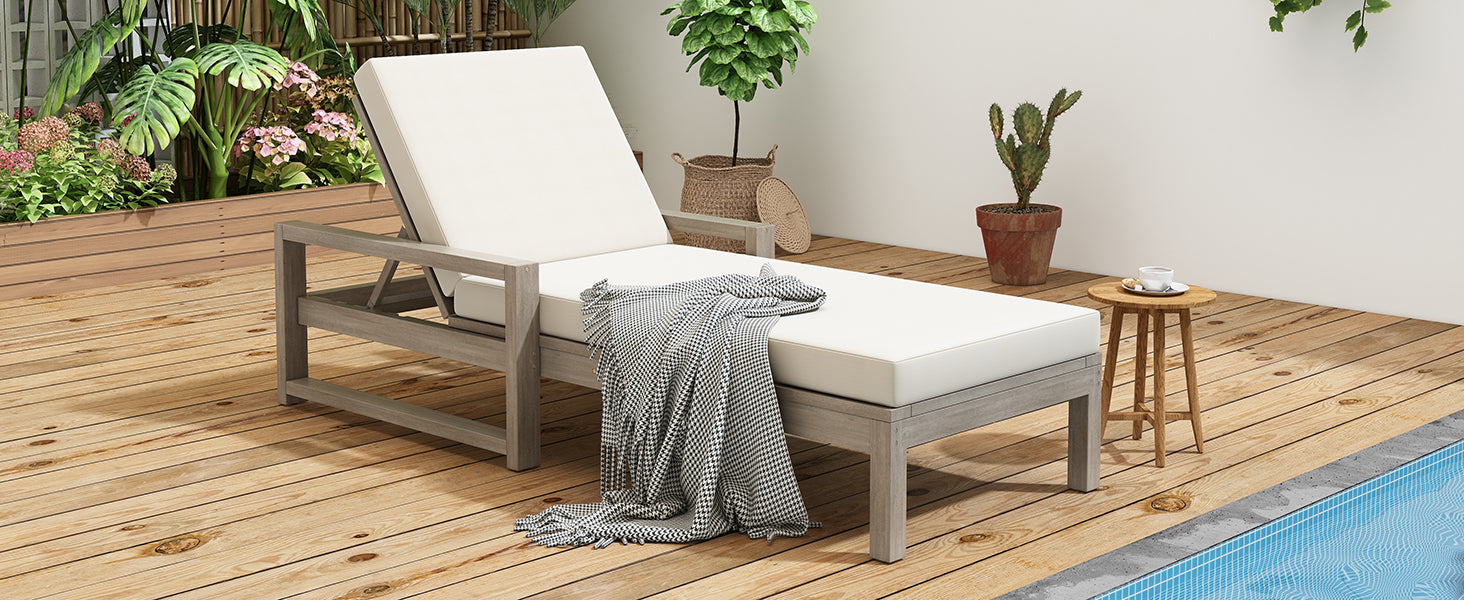 TREXM Outdoor Lounge Chairs Set of 2, 5-Position Chaise Lounge Outdoor, Patio Chaise Lounge with Cushion & Adjustable Backrest, Pool Lounge Chairs Set of 2 for Backyard, Deck, and Lawn, Gray