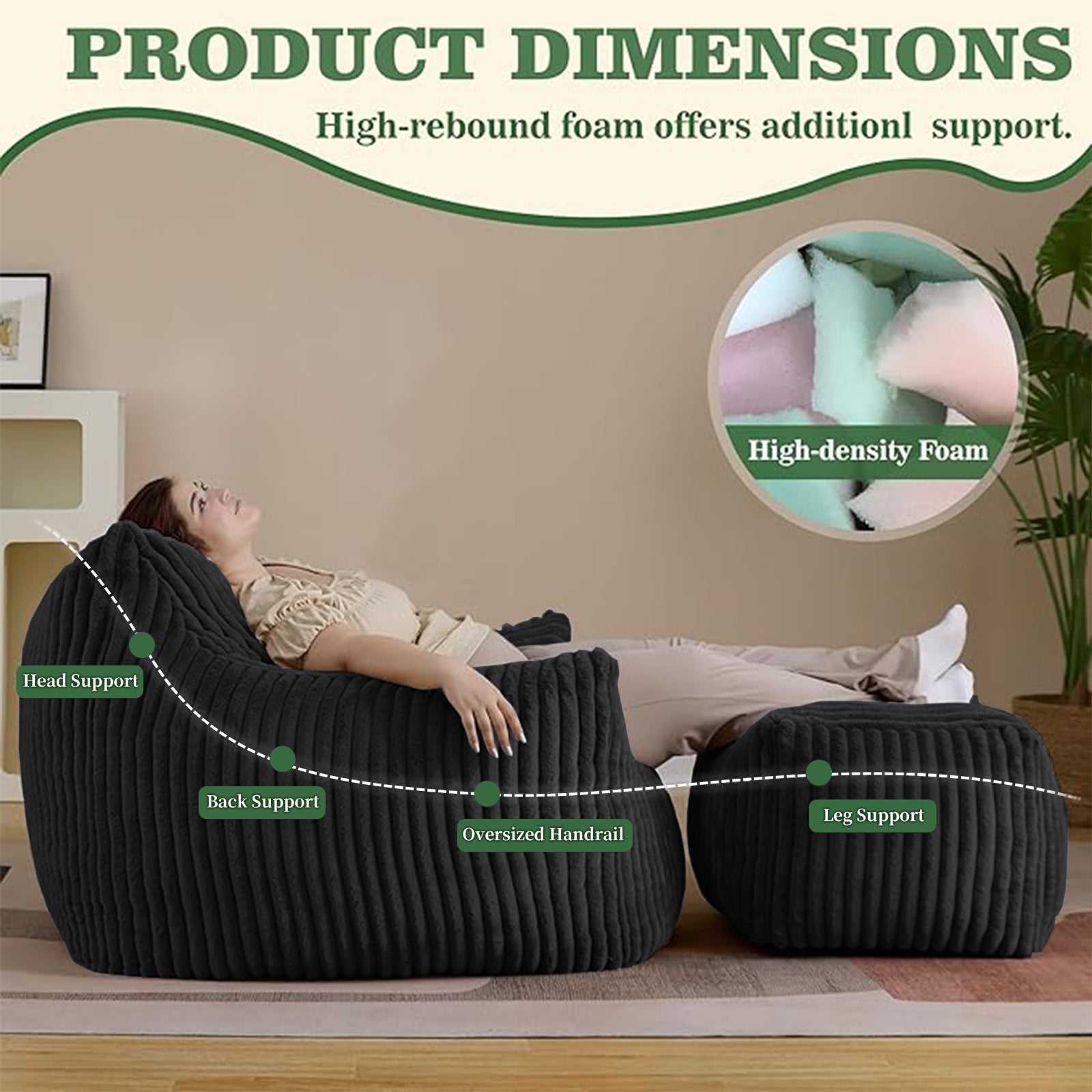HZ55PMJT-HEISE Suede Sofa Chair with Ottoman - 5-Zone Support & Compact Boxed Delivery