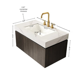 MURI 36" Bathroom Vanity&Sink, Floating Plywood Storage Cabinet with Drawer&Door, Carrara White Sintered Stone Top&Ceramic Basin with 3 Pre-drilled Faucet Holes, Pre-assembled, Espresso Woodgrain