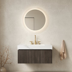 MURI 36" Bathroom Vanity&Sink, Floating Plywood Storage Cabinet with Drawer&Door, Carrara White Sintered Stone Top&Ceramic Basin with 3 Pre-drilled Faucet Holes, Pre-assembled, Espresso Woodgrain