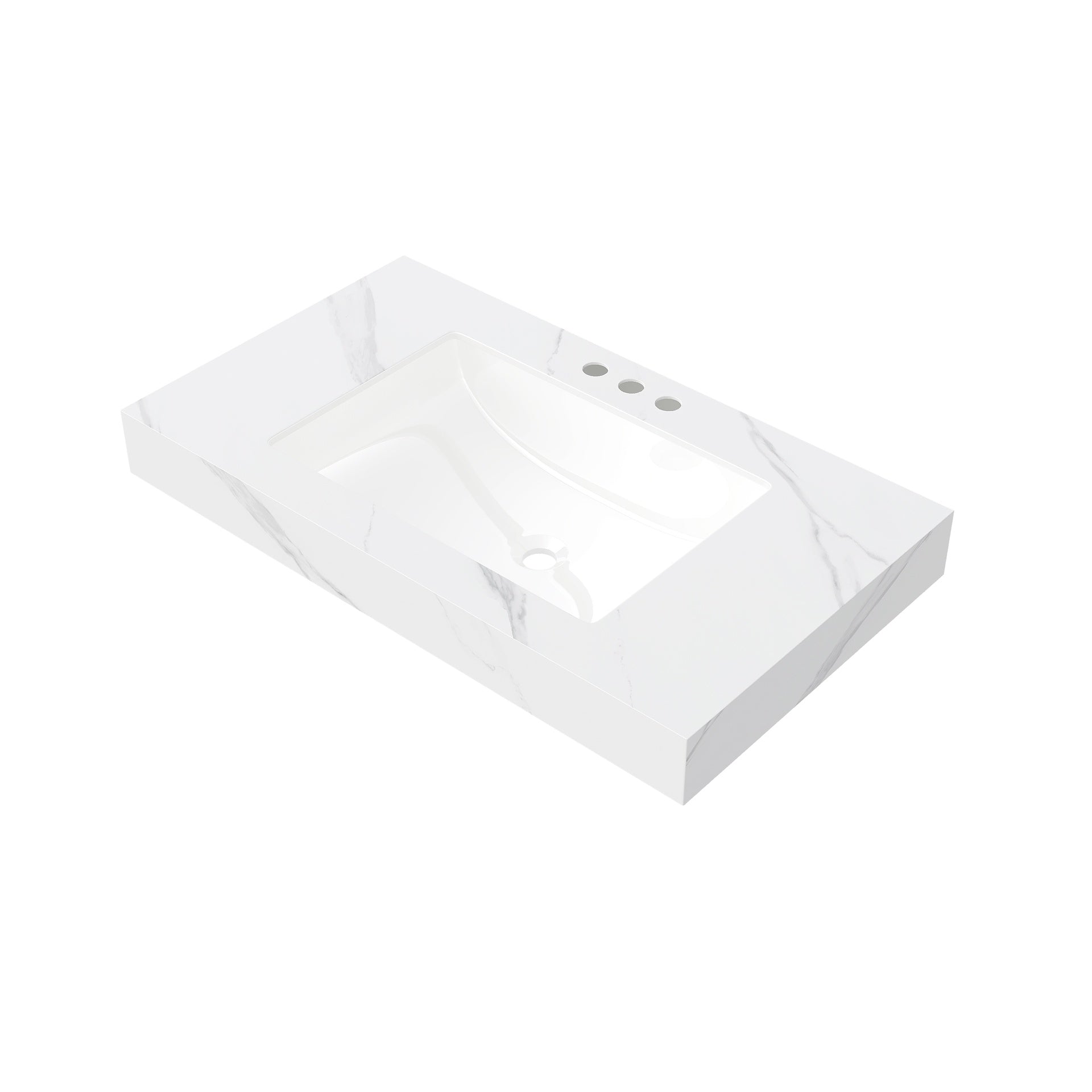 36" MURI Carrara White Sintered Stone Countertop and Undermount Ceramic Basin with Three Standard Pre-drilled Faucet Holes, NO Cabinet, NO Faucet and Sink Cover