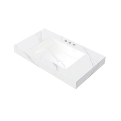 36" MURI Carrara White Sintered Stone Countertop and Undermount Ceramic Basin with Three Standard Pre-drilled Faucet Holes, NO Cabinet, NO Faucet and Sink Cover