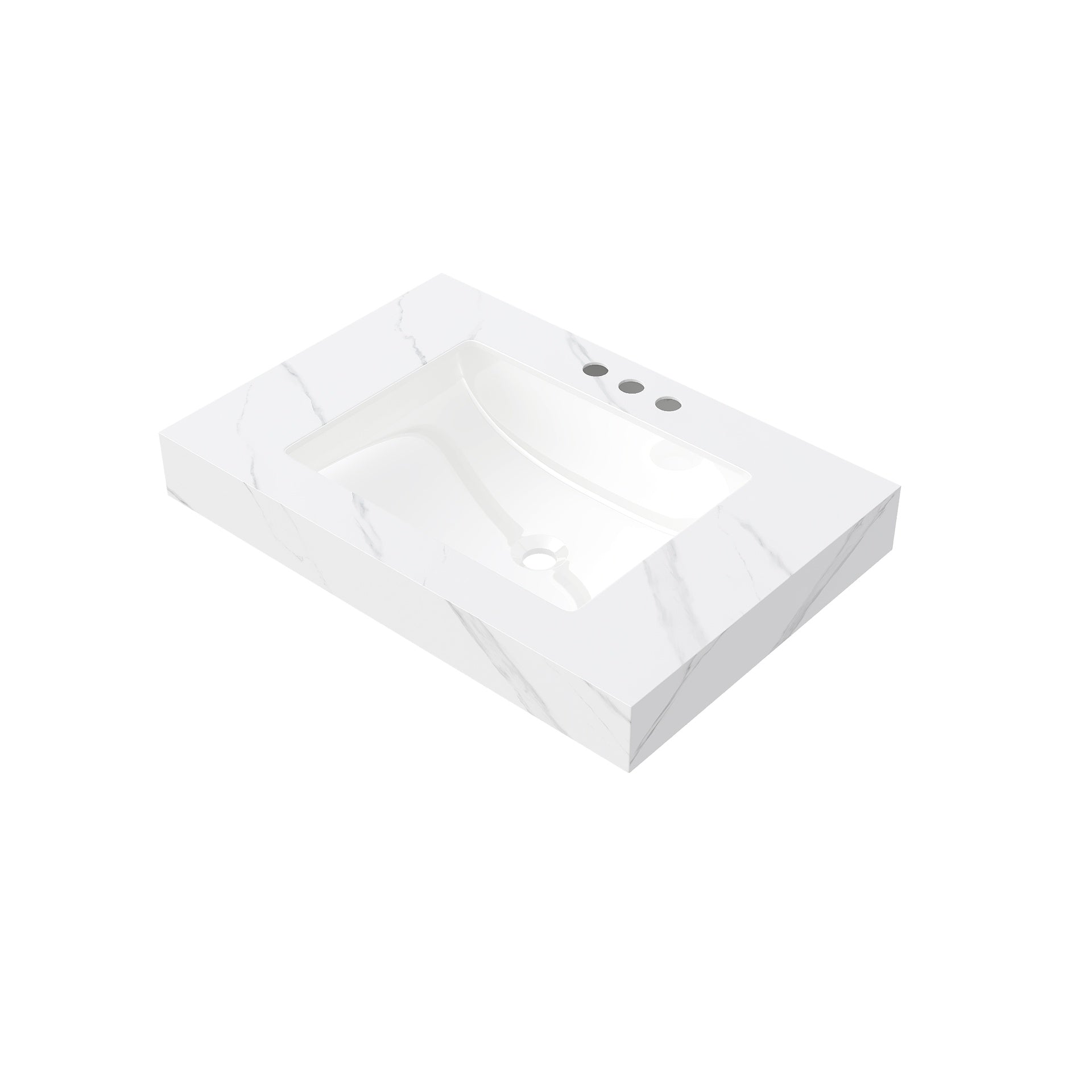 30" MURI Carrara White Sintered Stone Countertop and Undermount Ceramic Basin with Three Standard Pre-drilled Faucet Holes, NO Cabinet, NO Faucet and Sink Cover