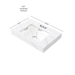 30" MURI Carrara White Sintered Stone Countertop and Undermount Ceramic Basin with Three Standard Pre-drilled Faucet Holes, NO Cabinet, NO Faucet and Sink Cover