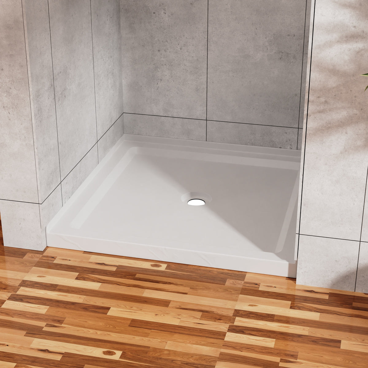 Goodyo 36"x36" Shower Pan 3.3" Height Single Threshold Shower Base in Slate White, Anti-slip Acrylic, Center Drain (no Drain Sets)