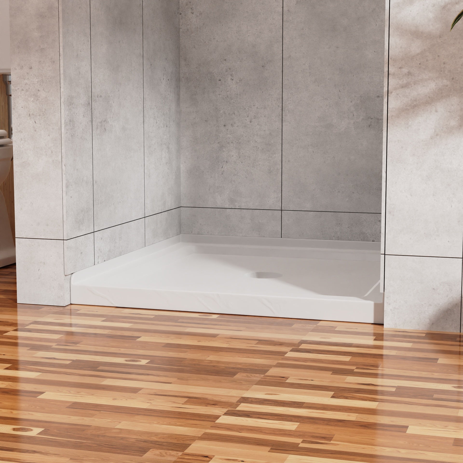 Goodyo 36"x36" Shower Pan 3.3" Height Single Threshold Shower Base in Slate White, Anti-slip Acrylic, Center Drain (no Drain Sets)