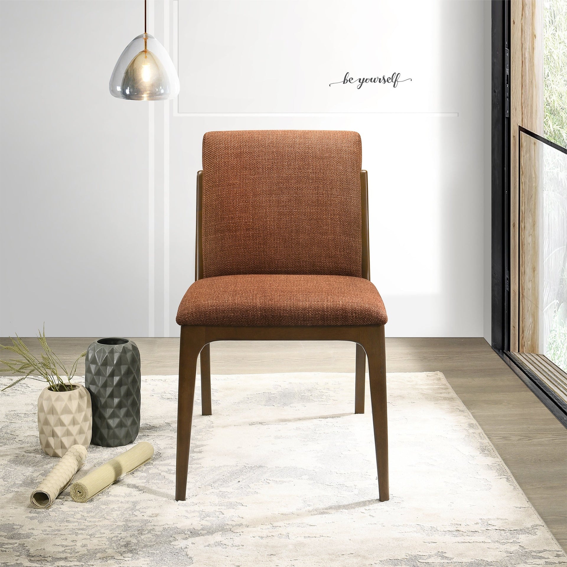 Grivelle Orange Fabric Dining Chair (Set Of 2) For Vanity, Living Room