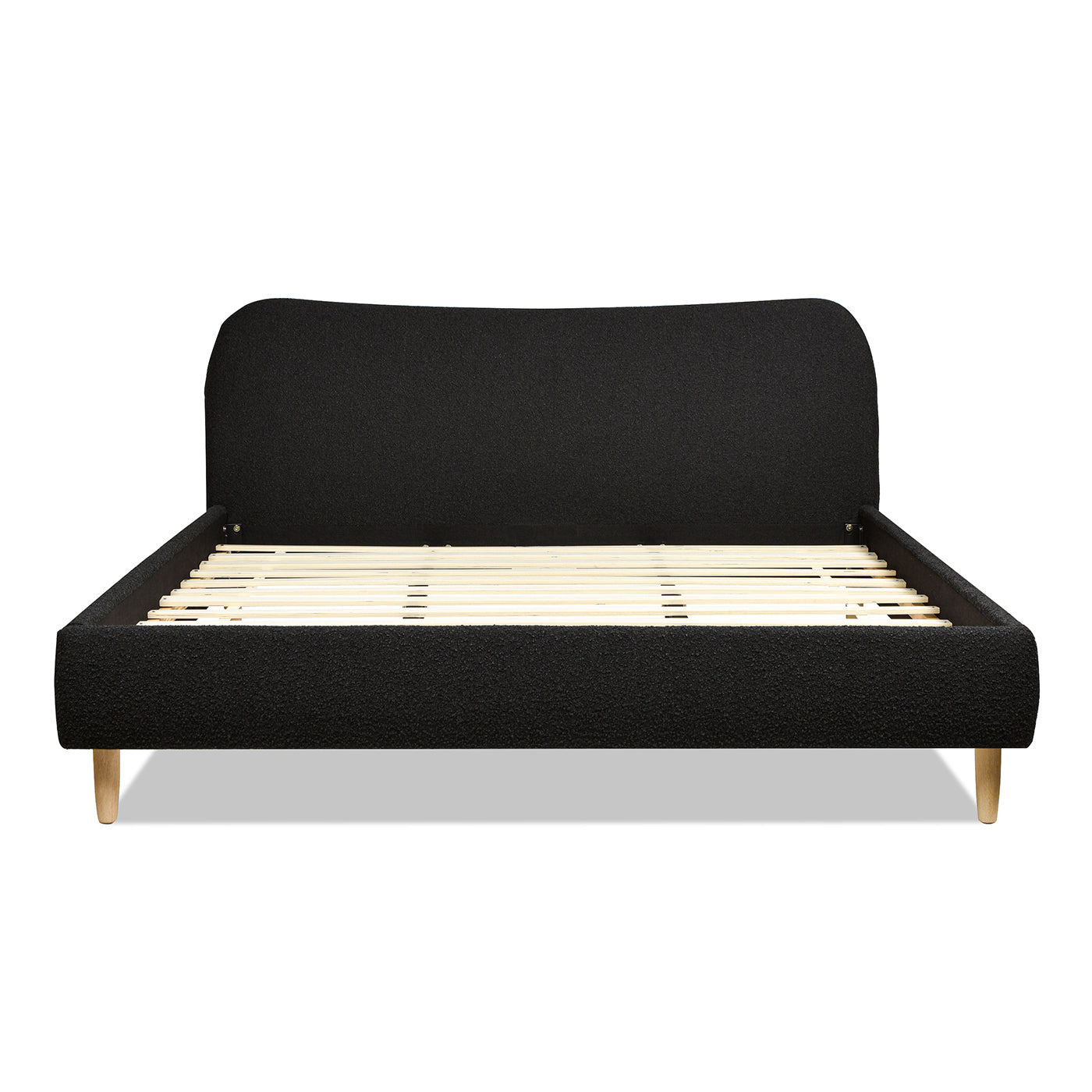 Roman Curved Headboard Upholstered Platform Bed, King, Ebony Black Boucle