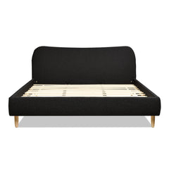 Roman Curved Headboard Upholstered Platform Bed, King, Ebony Black Boucle