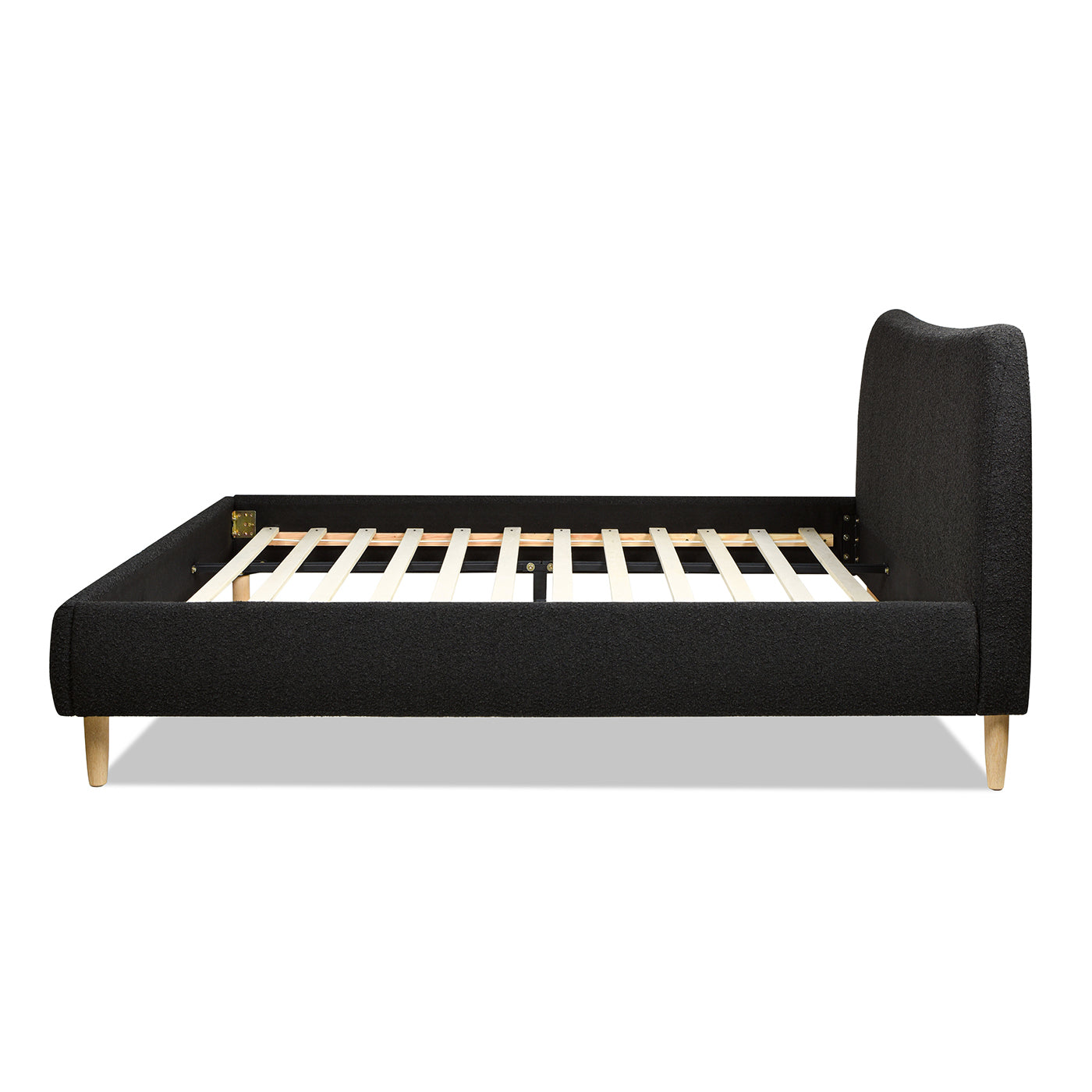 Roman Curved Headboard Upholstered Platform Bed, King, Ebony Black Boucle