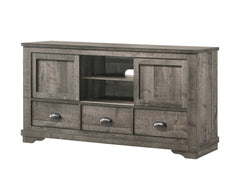 Contemporary TV Stand 1pc Weathered Wood Finish Metal Hardware Sliding Doors Open Shelves Lower Drawers Wooden Living Room Furniture Dark Gray