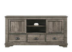 Contemporary TV Stand 1pc Weathered Wood Finish Metal Hardware Sliding Doors Open Shelves Lower Drawers Wooden Living Room Furniture Dark Gray
