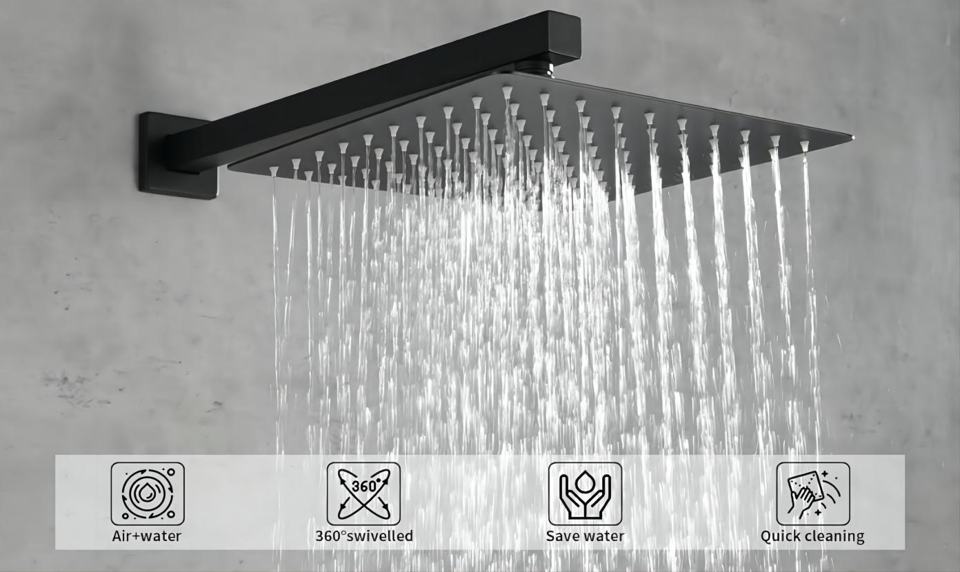 Male NPT Waterfall Tub and Shower Faucet Set, Suntisbo 10-Inch Matte Black Rain Shower System