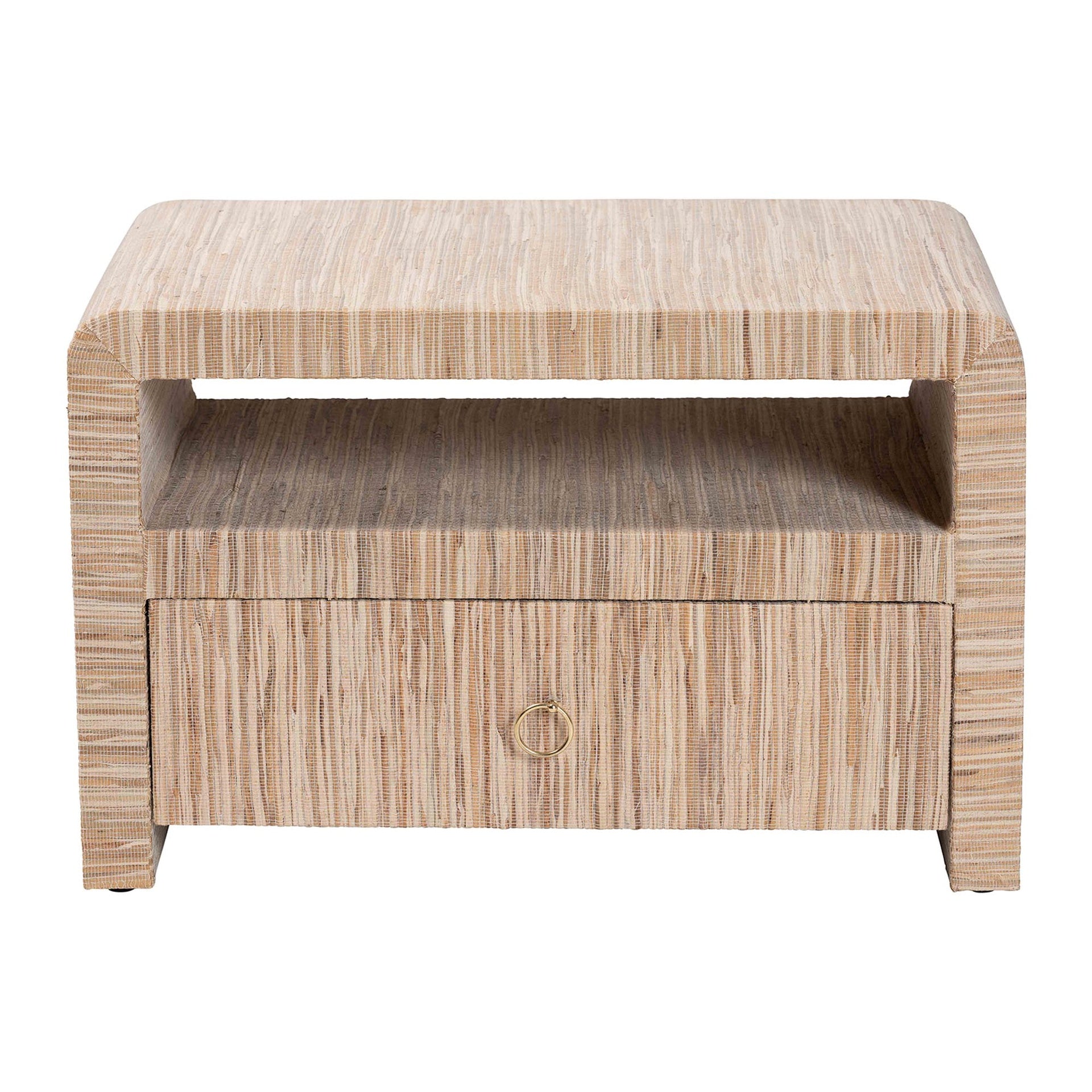 Bohemian Woven Grasscloth 1-Drawer Nightstand