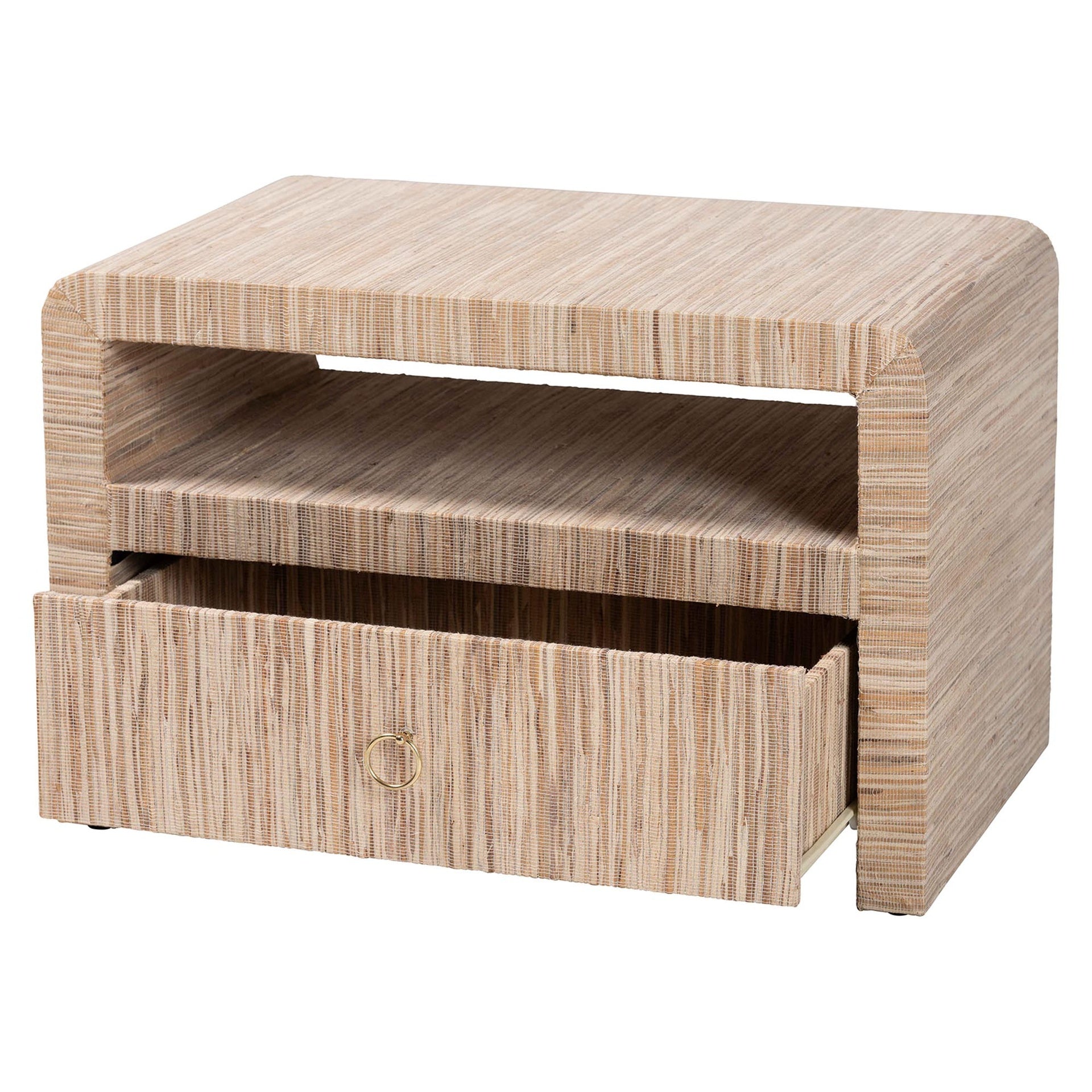 Bohemian Woven Grasscloth 1-Drawer Nightstand