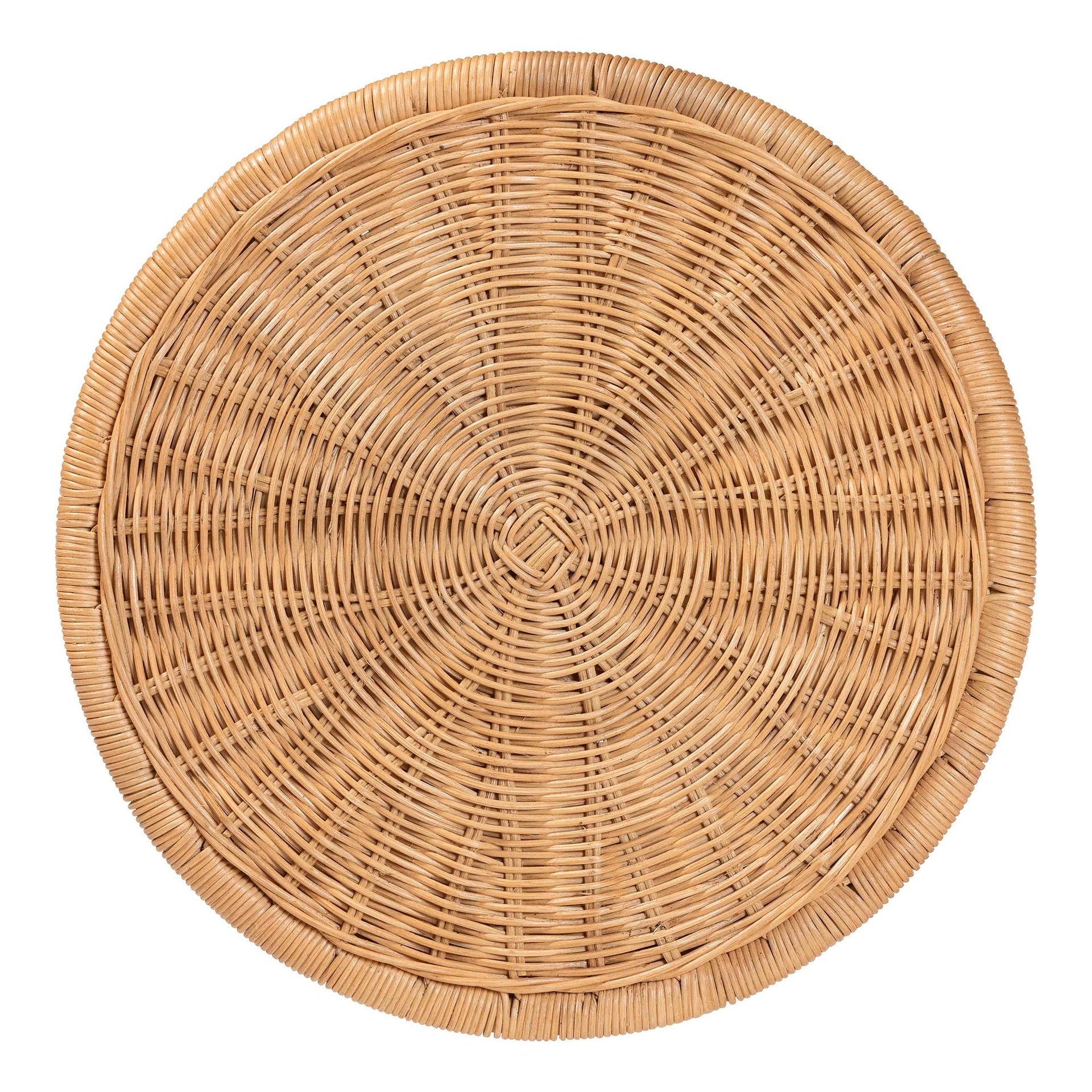 Round Natural Rattan End Table - Handwoven Wicker Drum Shape Accent Table for Living Room or Sunroom, Light Honey