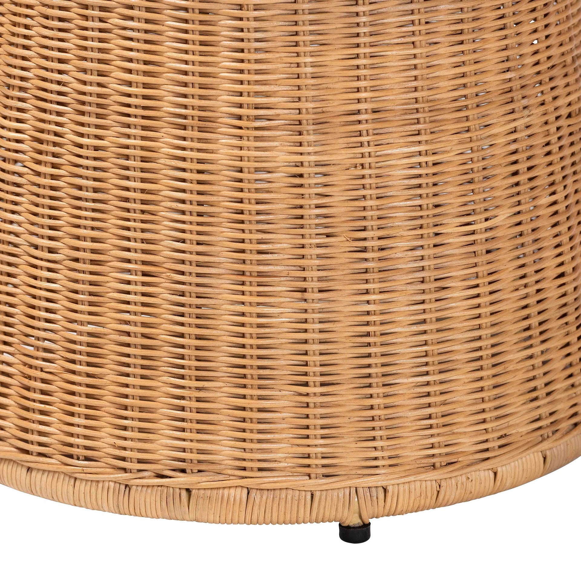 Round Natural Rattan End Table - Handwoven Wicker Drum Shape Accent Table for Living Room or Sunroom, Light Honey