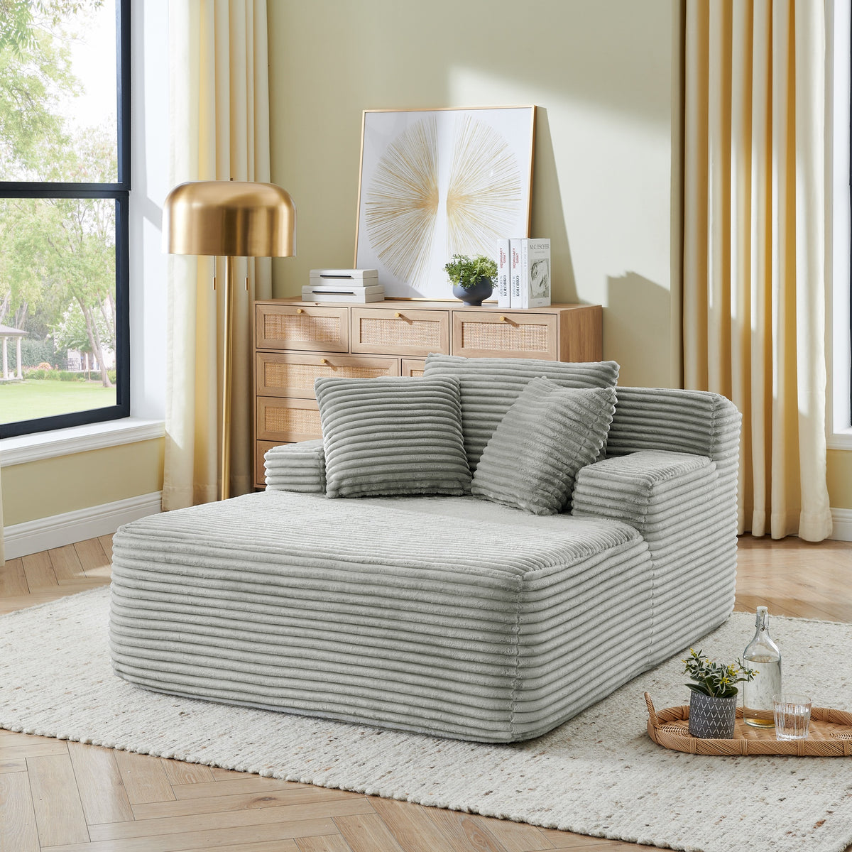 Single lazy sofa lounge chair, no assembly required, made of velvet fabric, fluffy modern single lounge chair, used for indoor living rooms and bedrooms-Gray